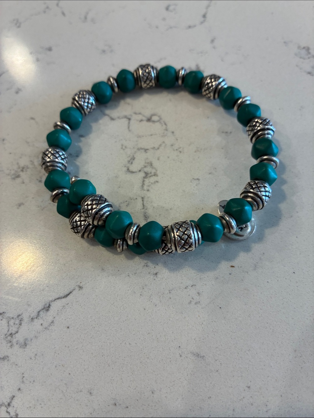 Alex and Ani Turquoise Green Beaded Bracelet with Silver Accents - Picture 2 of 5
